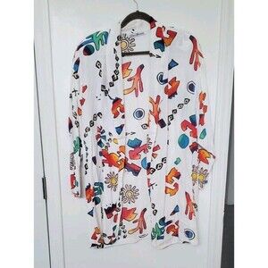 VINTAGE SUSAN BURROWES Oversized Tunic Open Front Art To Wear Lagenlook Abstract